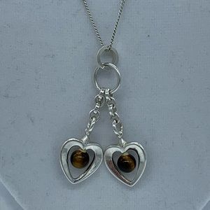 🌟925 SILVER & TIGERS EYE HEART PENDANT NECKLACE